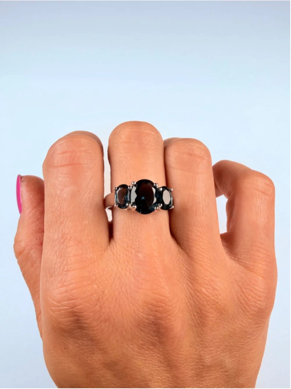 SETA 2.5 CT London Blue Topaz Trinity Trilogy 925 Sterling Silver Designer Ring